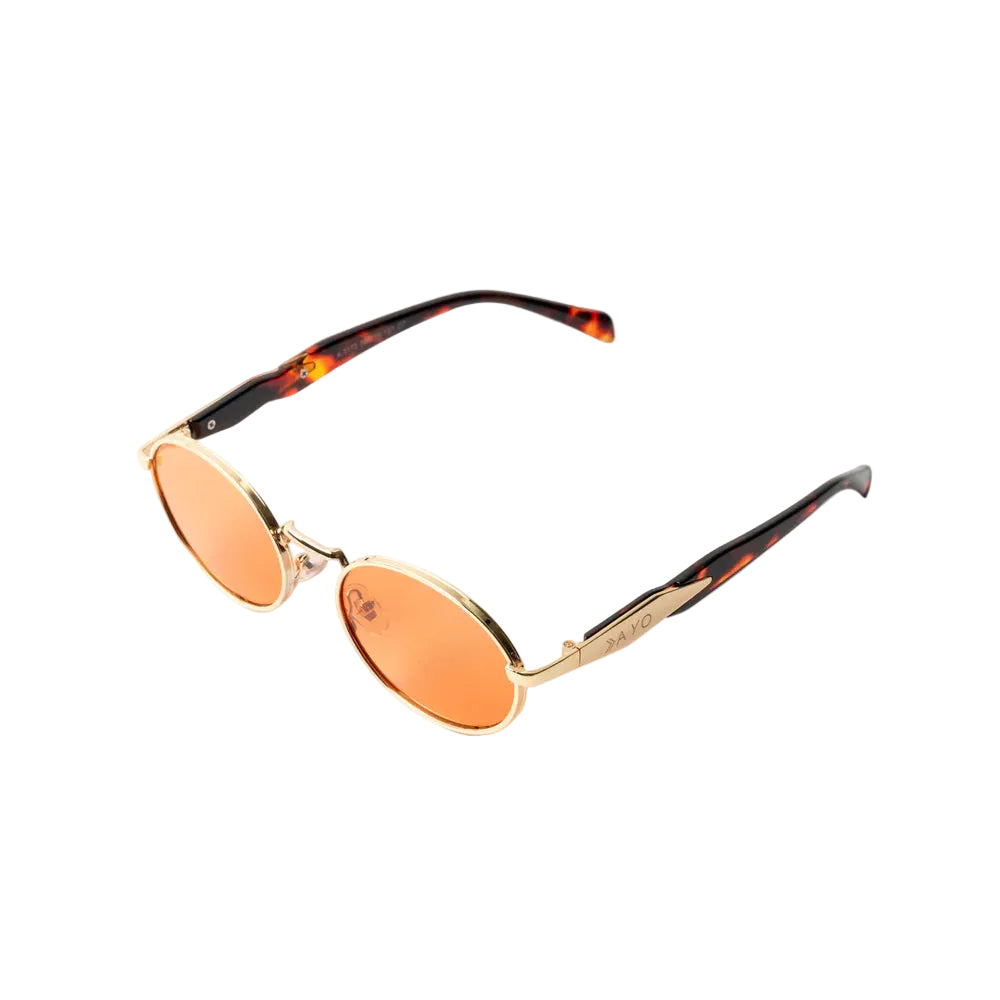 Vayo Ember sunglasses with gold metal frame and orange tinted lenses