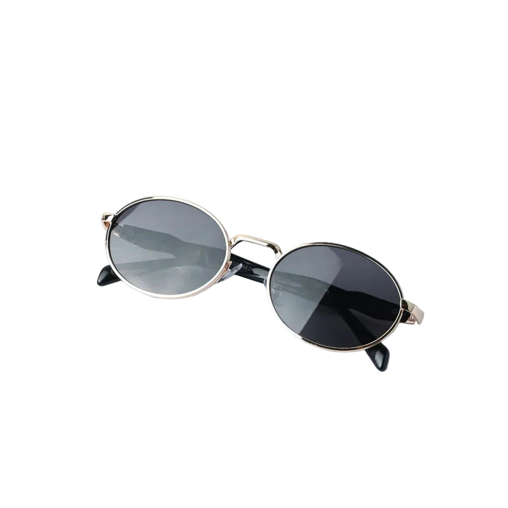 Vayo Gleam metal sunglasses with gold frame and black lenses