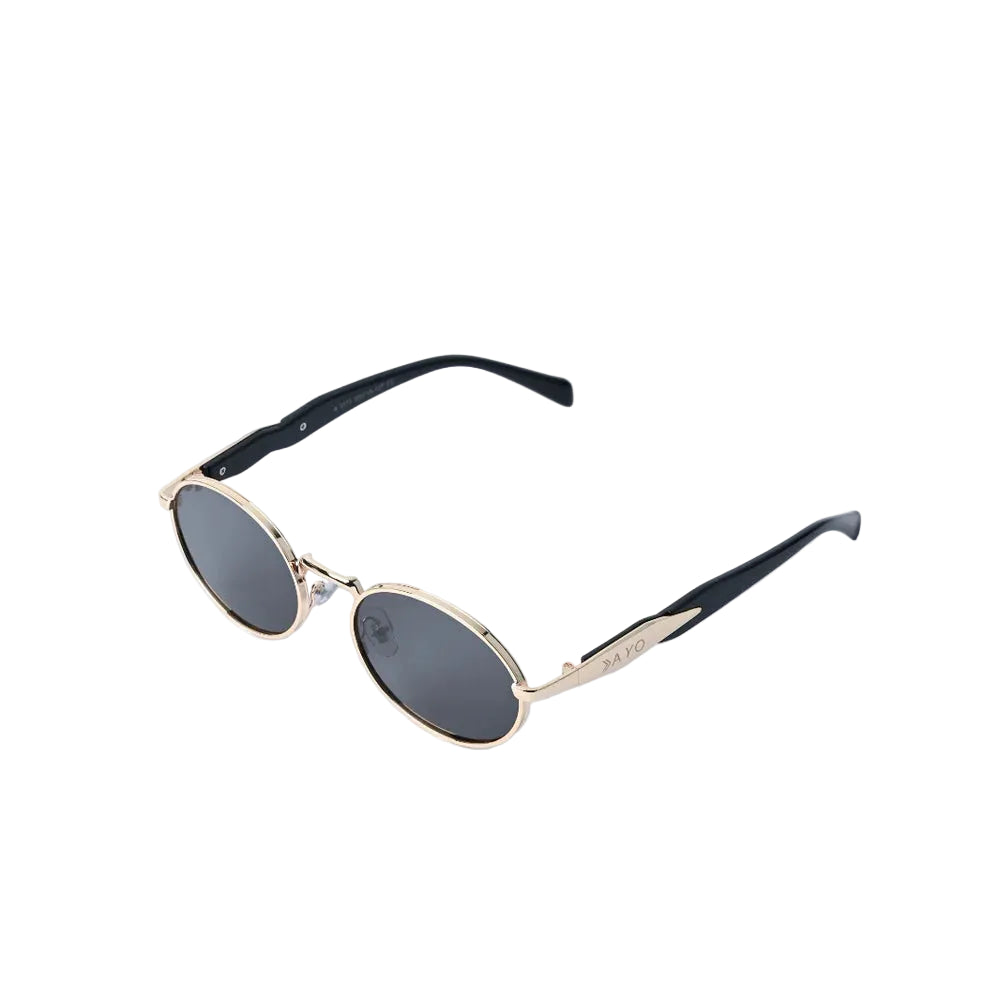 Vayo Gleam metal sunglasses with gold frame and black lenses