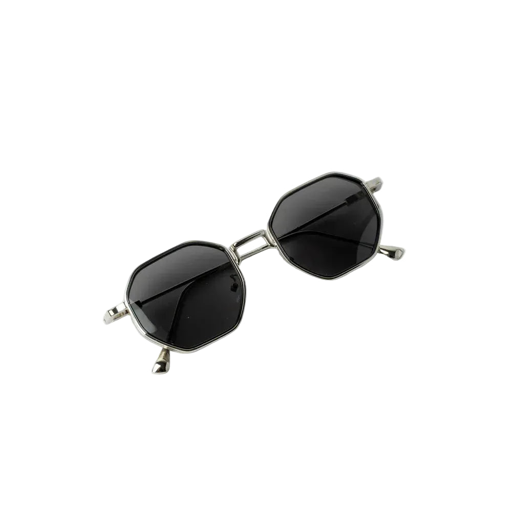 Vayo polygon metal frame sunglasses with silver frame and brown lenses