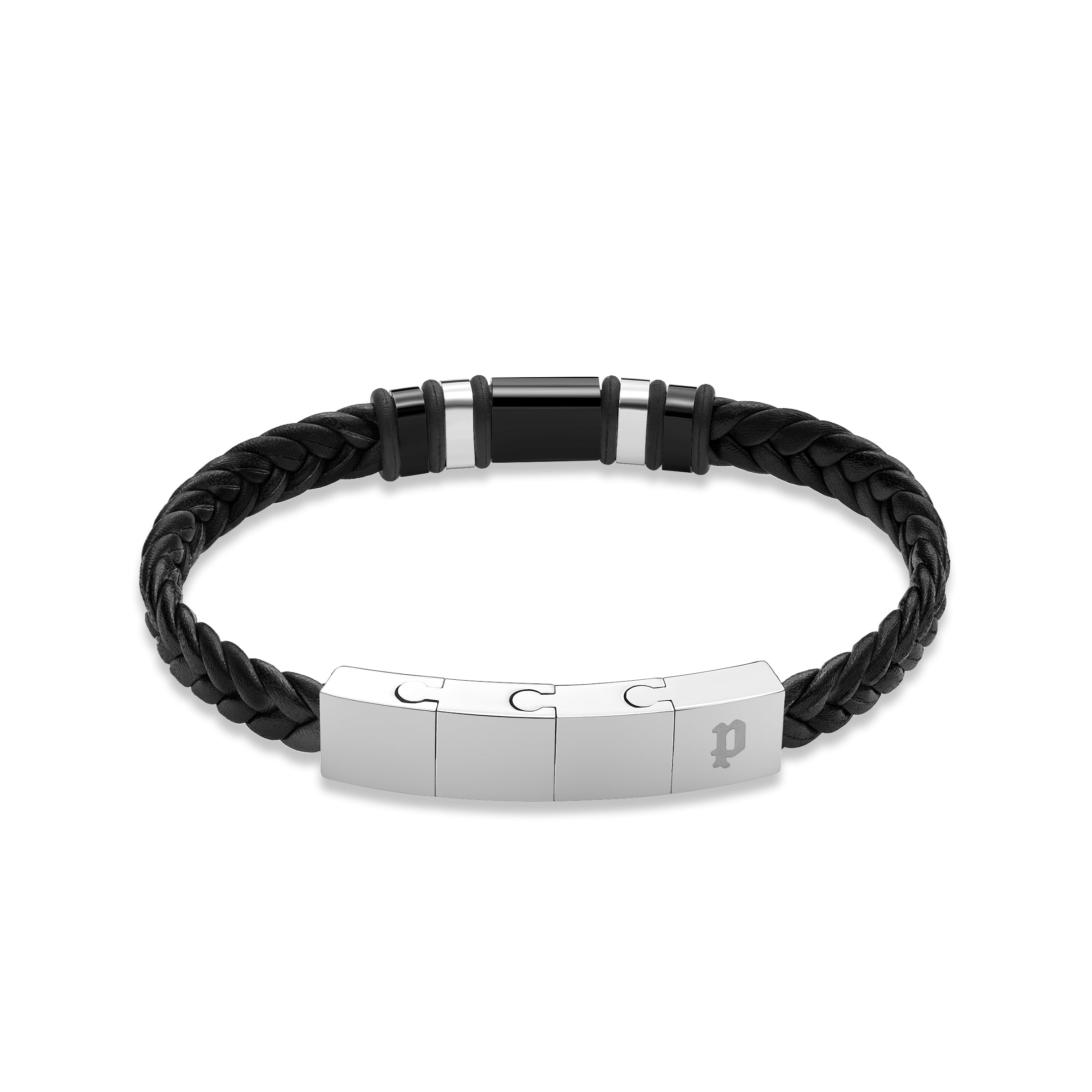 Police WAVEBREAKER BLACK WINGLOGOPLAQ BLACK LEATHER BRACELET FOR MEN Secondary image