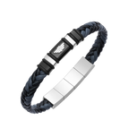 Police Wavebreaker Stainless Steel Bracelet with Black Wing Logo Plaque and Bi-Color Leather Strap