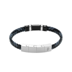 Police Wavebreaker Stainless Steel Bracelet with Black Wing Logo Plaque and Bi-Color Leather Strap