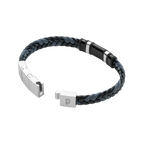 Police Wavebreaker Stainless Steel Bracelet with Black Wing Logo Plaque and Bi-Color Leather Strap