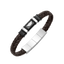 Police Wavebreaker Stainless Steel Bracelet with Black Wing Logo Plaque and Brown Leather Strap