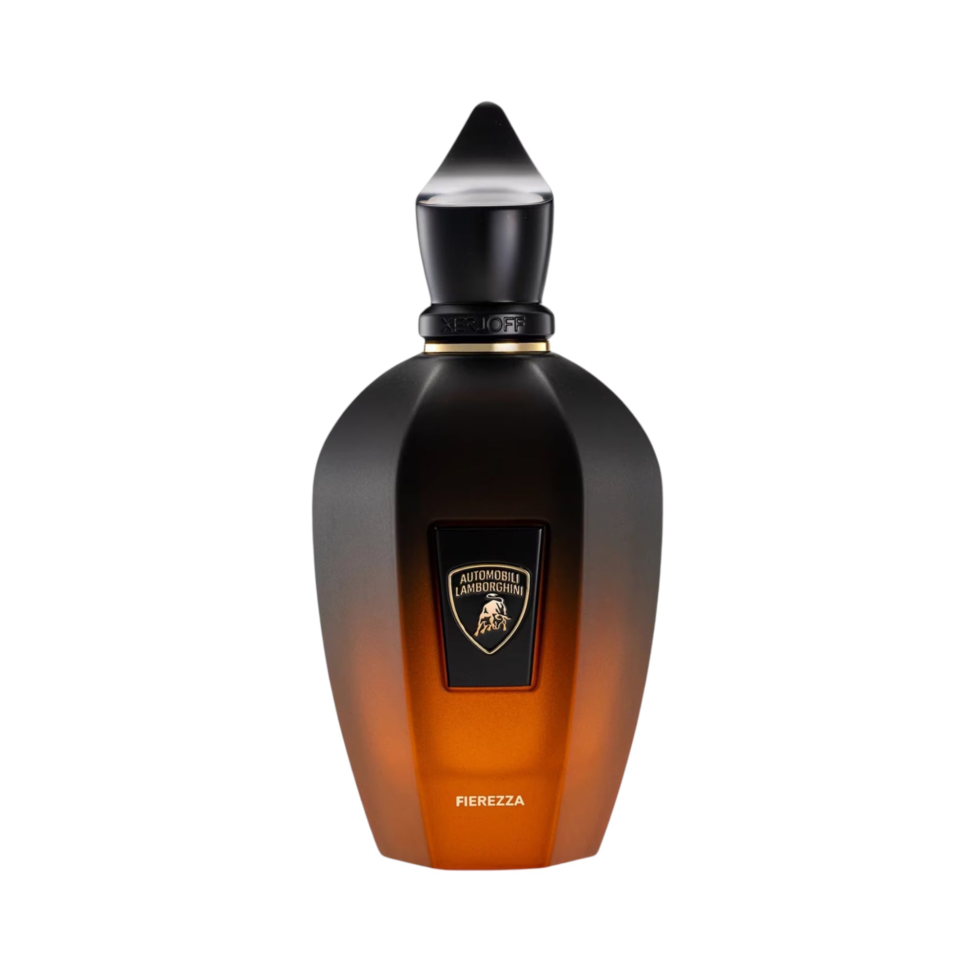 XERJOFF BLENDS FIEREZZA 100ml parfum bottle with a black to amber gradient finish and a pointed black cap. Main image