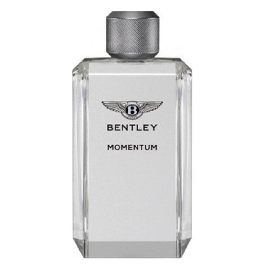 Bentley Momentum Eau de Toilette for Men 100ml in a sleek clear bottle with silver cap, available for online purchase at Paris Gallery Qatar