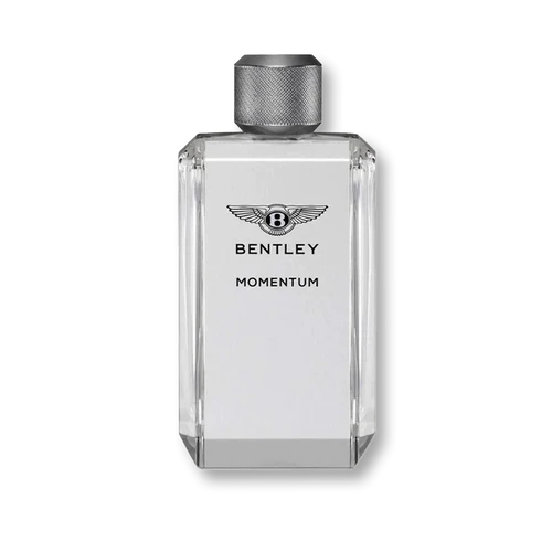 Bentley Momentum Eau de Toilette for Men 100ml in a sleek clear bottle with silver cap, available for online purchase at Paris Gallery Qatar