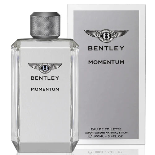 Bentley Momentum Eau de Toilette for Men 100ml in a sleek clear bottle with silver cap, available for online purchase at Paris Gallery Qatar