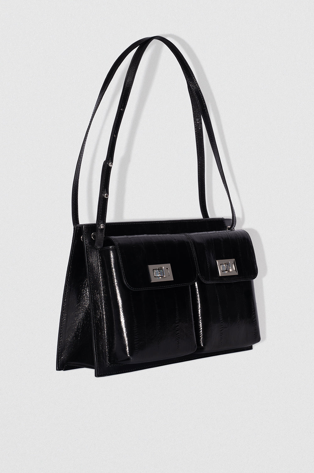 By Far Billy Tote Eel Embossed Leather Black – luxury tote handbag at Paris Gallery Qatar