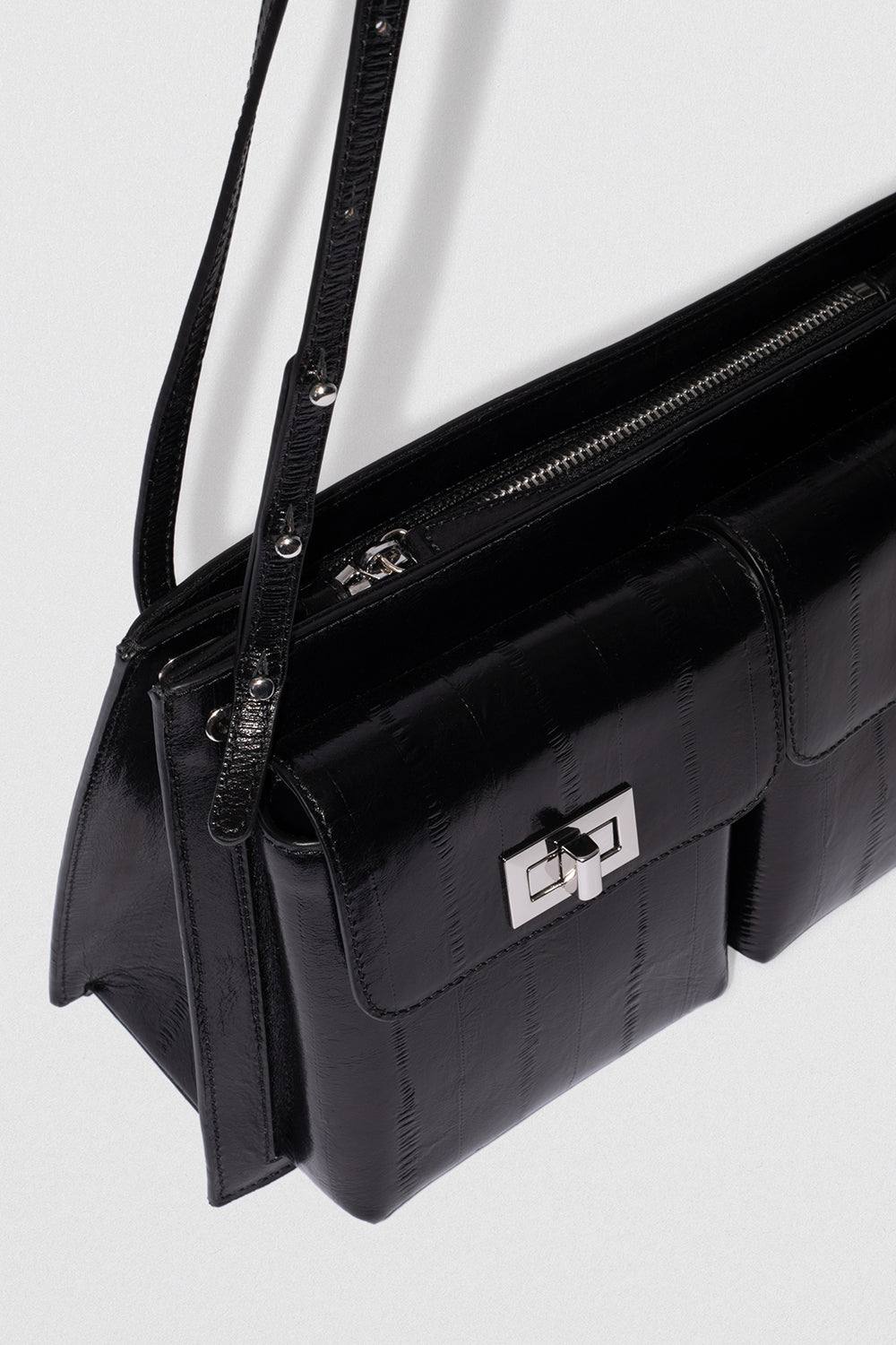 By Far Billy Tote Eel Embossed Leather Black – luxury tote handbag at Paris Gallery Qatar