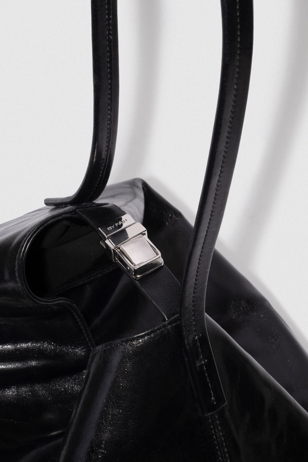 By Far Maxi Bea Creased Calf Leather Black – elegant black leather handbag at Paris Gallery Qatar