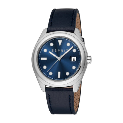 Esprit Johnny II Gents Blue Dial Silver Stainless Steel Case Blue Leather Strap Watch
