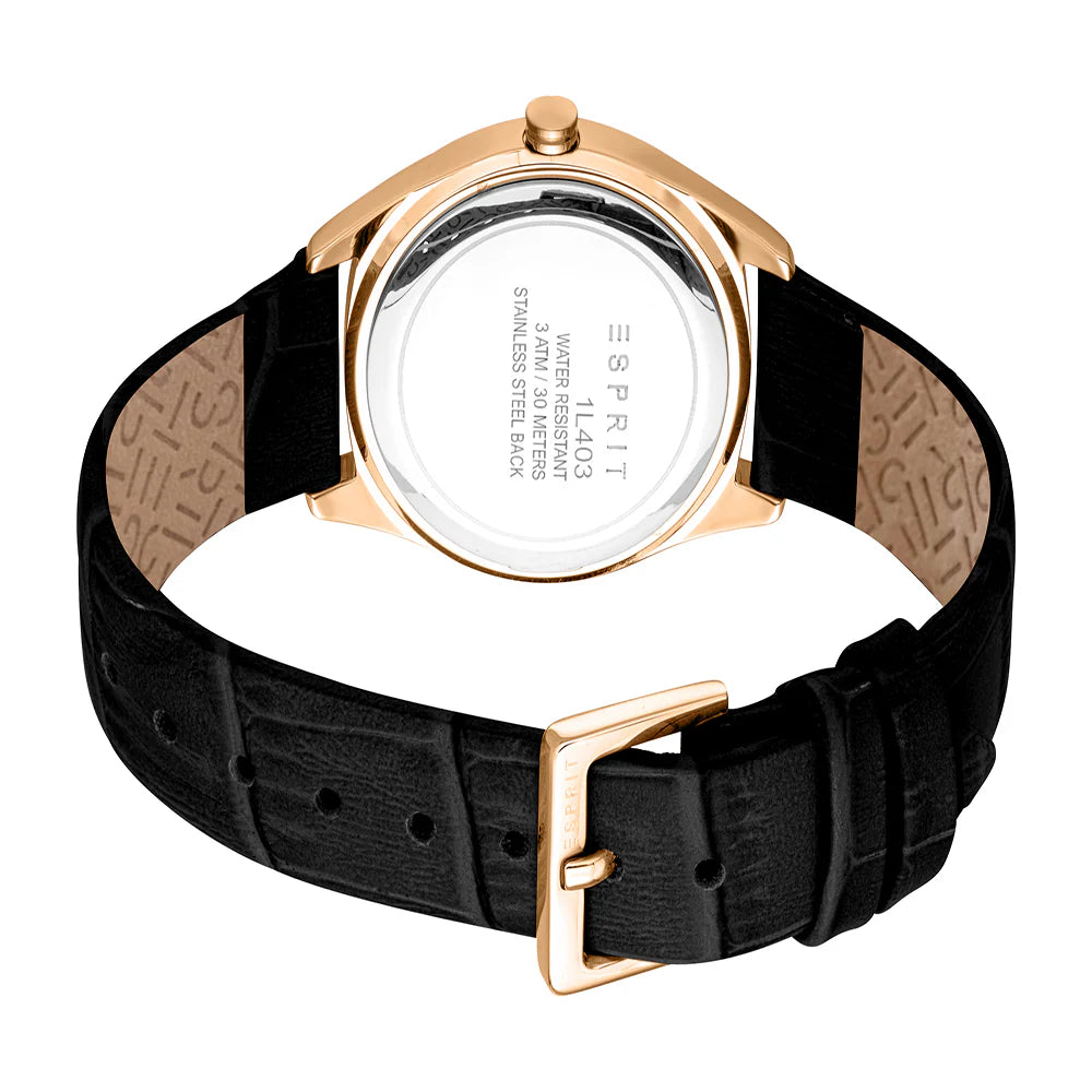 Esprit  Uma S Ladies Silver Dial Black Leather Strap Watch