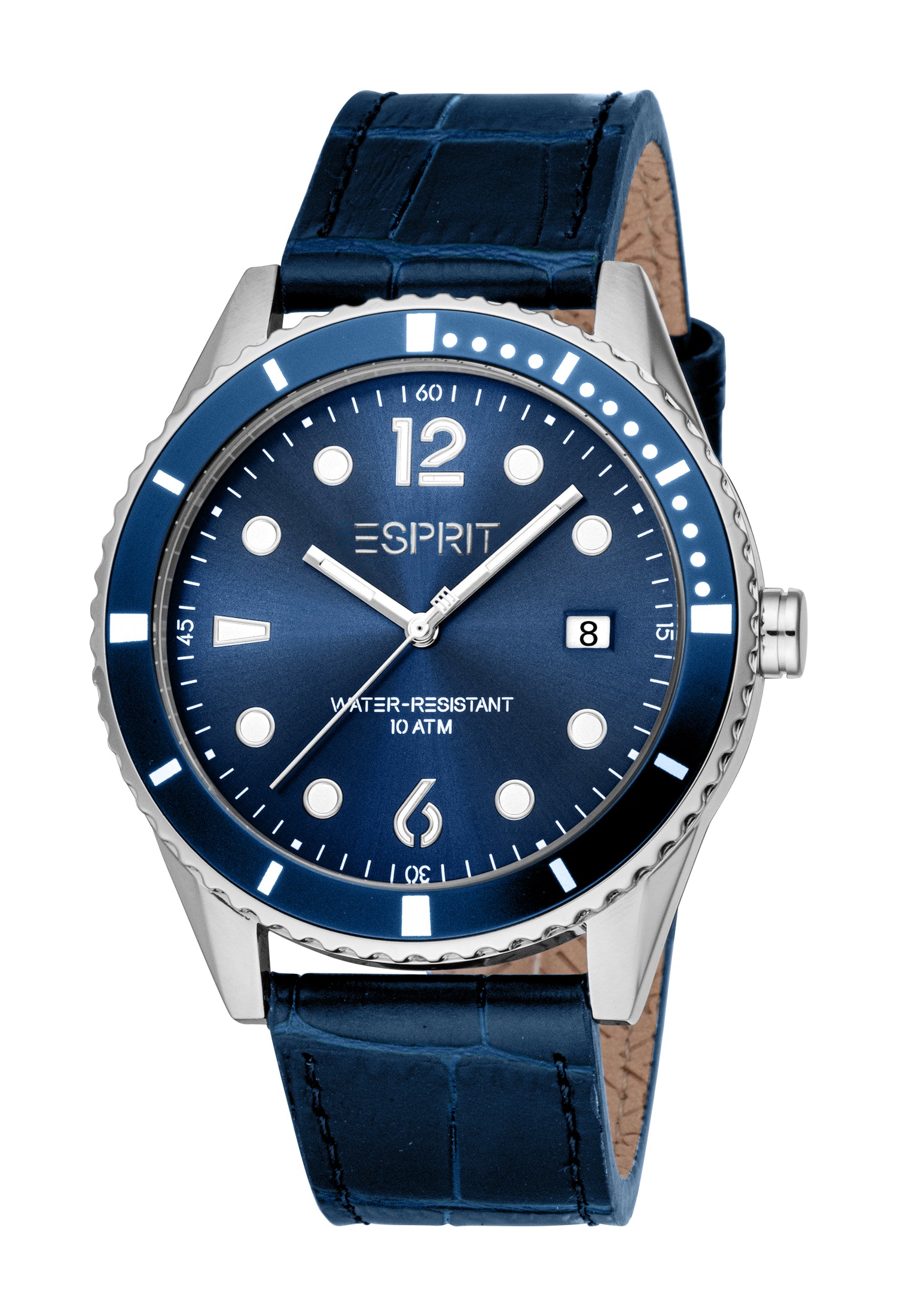 Esprit Men's Blue Dial Silver-Tone Case & Blue Leather Strap Watch Esprit Men's Blue Dial Silver-Tone Case & Blue Leather Strap Watch