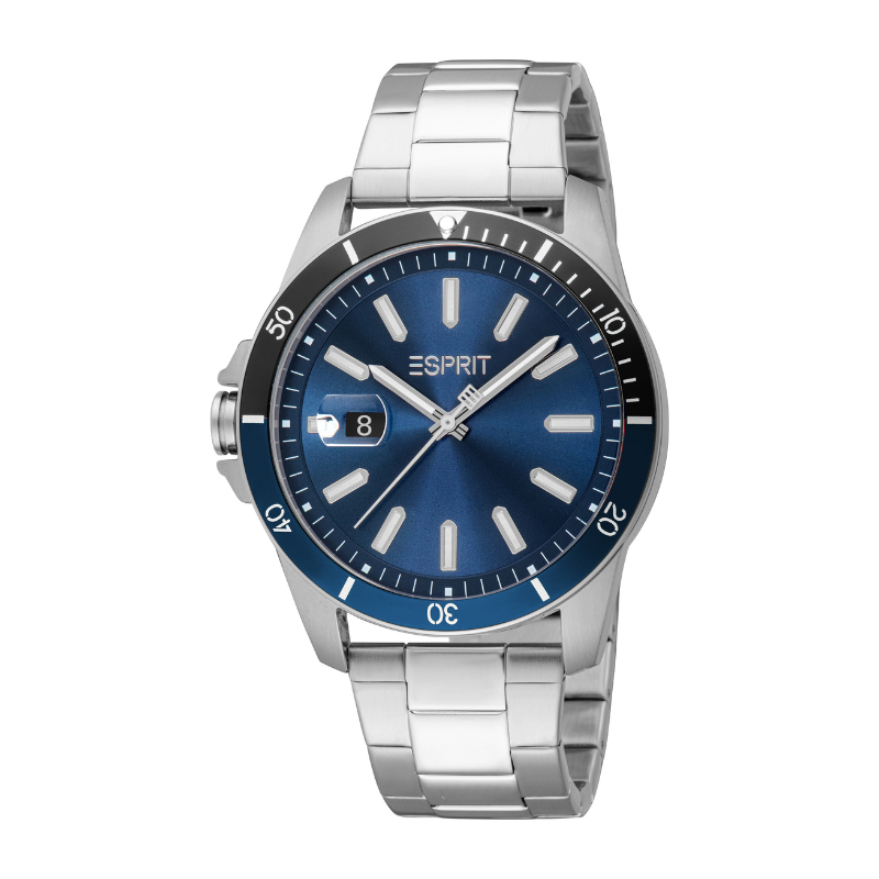 Esprit Men’s Blue Dial Watch with Stainless Steel Bracelet and Date Display – Paris Gallery Qatar Main image
