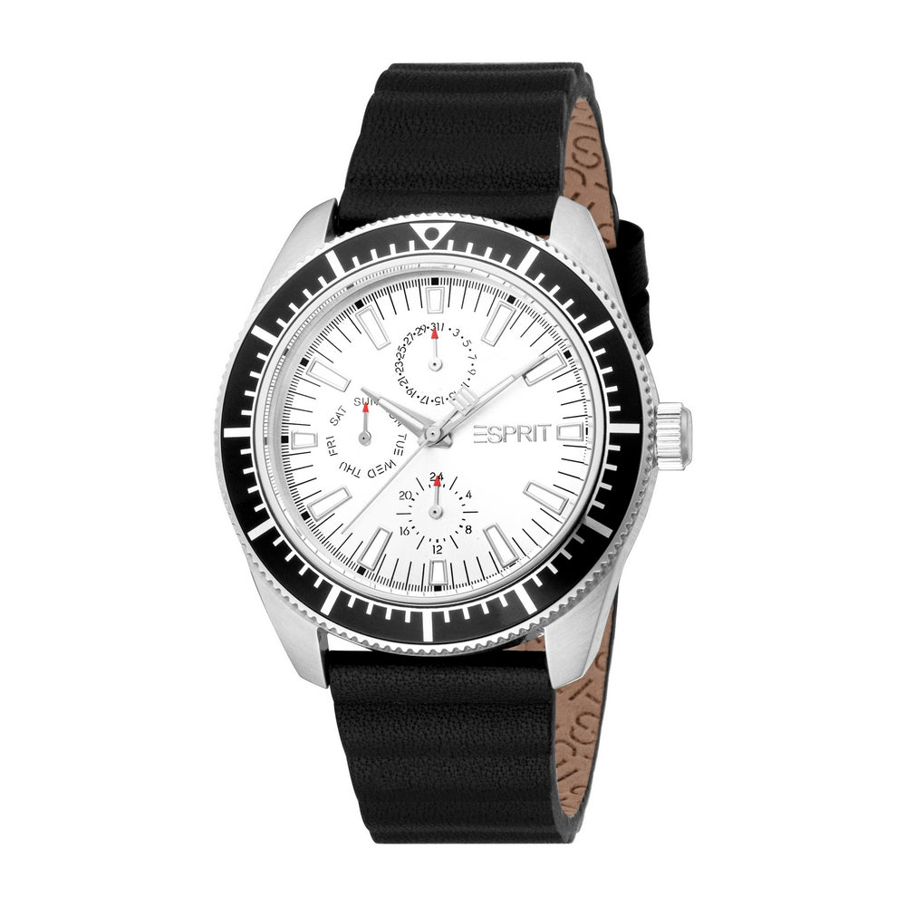 Esprit Men’s Silver Watch with Silver Dial and Black Leather Strap – Paris Gallery Qatar
