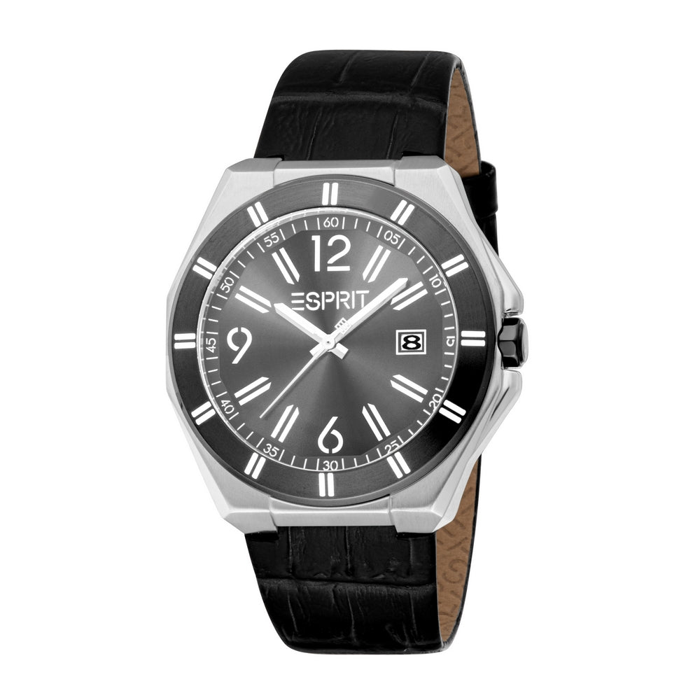Esprit Men Watch Two Tone Silver & Gun Color Case Dark Grey Dial Black Leather Strap Esprit Men Watch Two Tone Silver & Gun Color Case Dark Grey Dial Black Leather Strap
