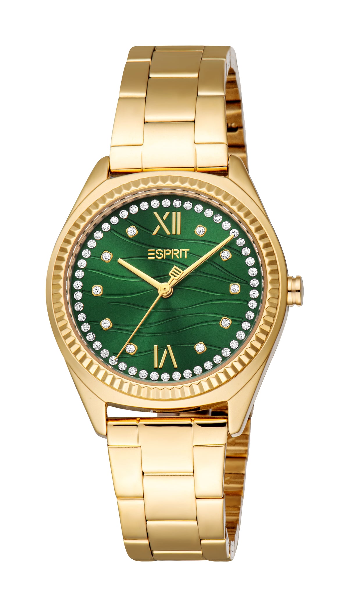 Esprit Uma Women’s Gold Watch with Green Dial and Crystal Bezel Esprit Uma Women’s Gold Watch with Green Dial and Crystal Bezel