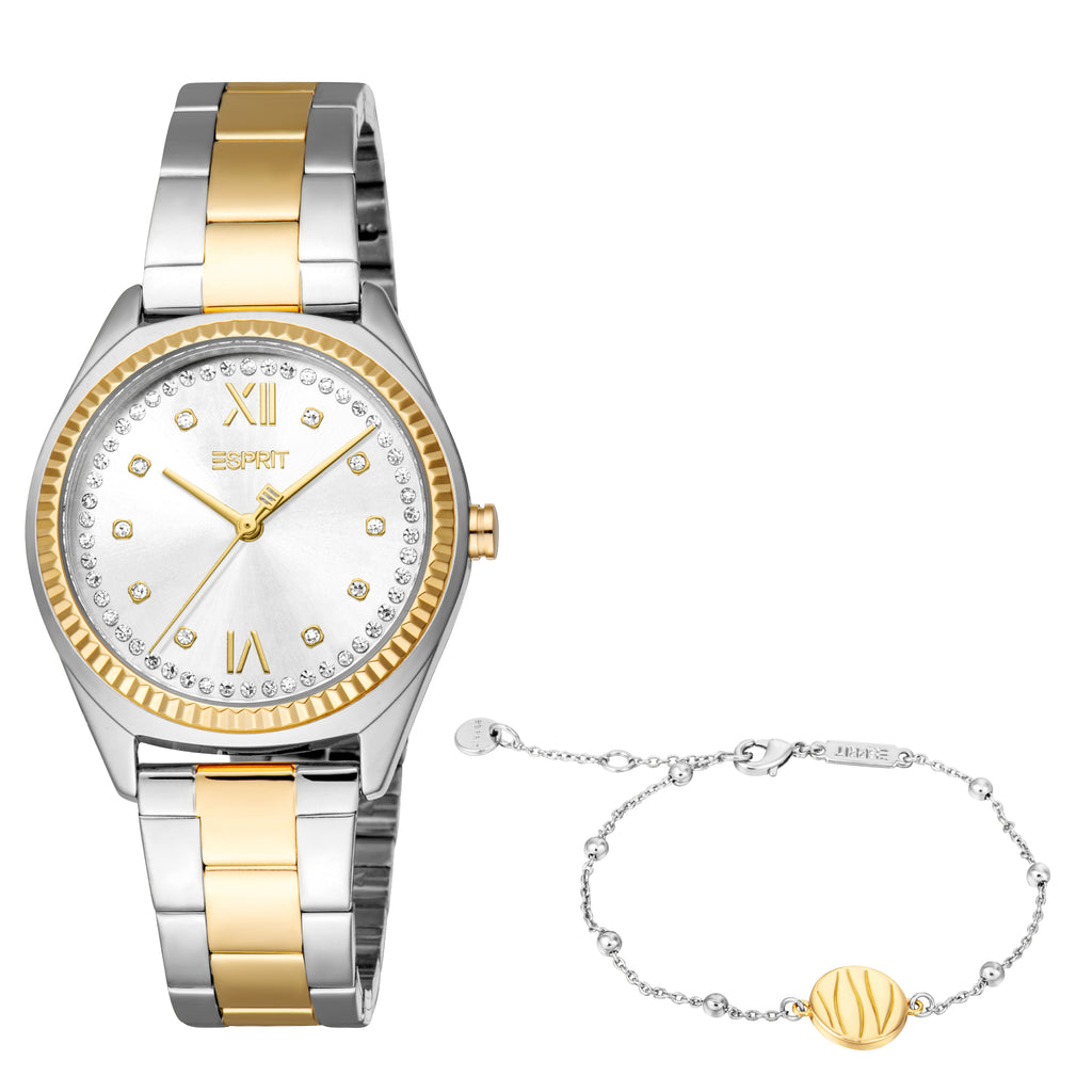 Esprit Uma Women’s Two-Tone Watch with Silver Dial and Crystal Bezel – Paris Gallery Qatar