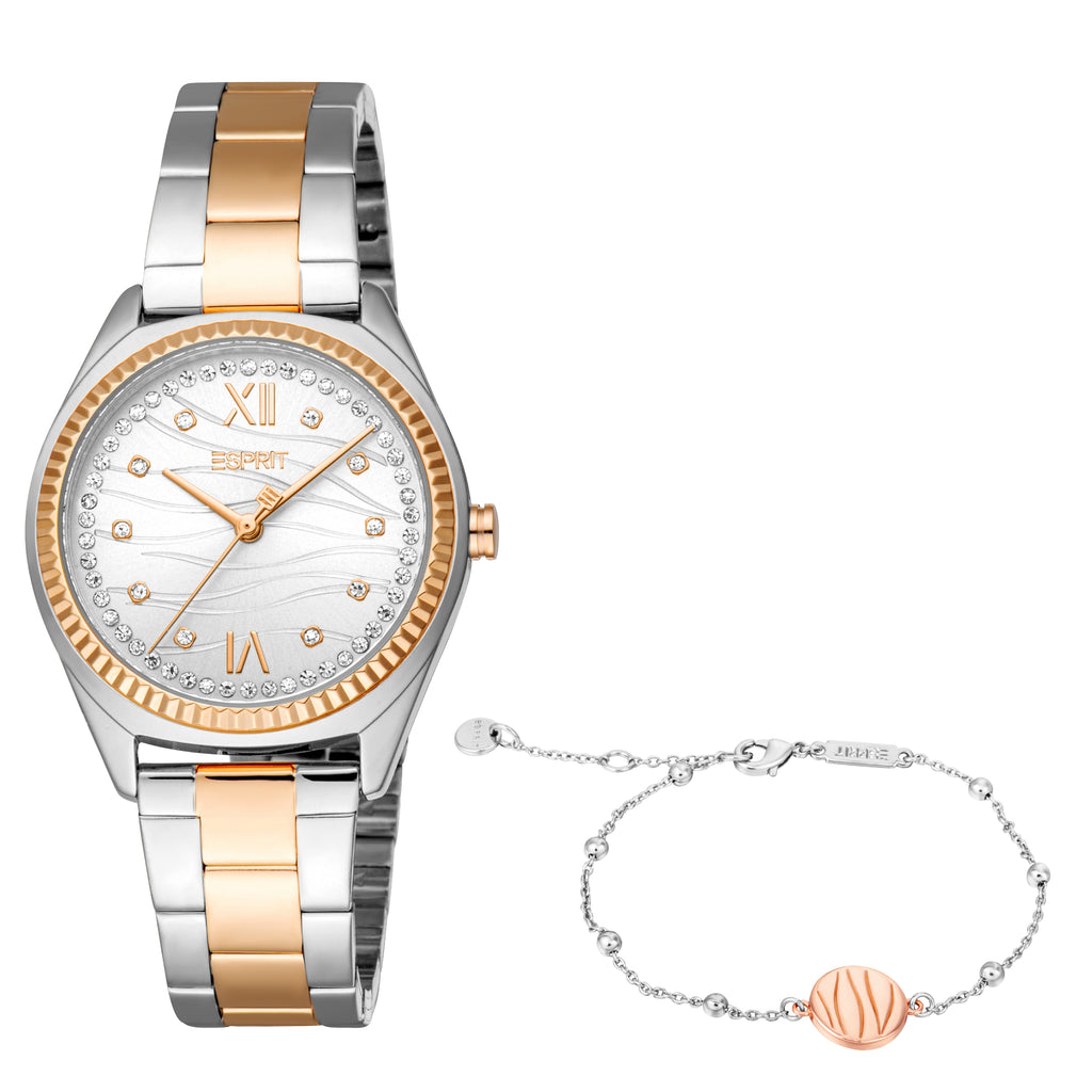 Esprit Uma Women’s Two-Tone Watch with Silver Dial and Crystal Bezel – Paris Gallery Qatar