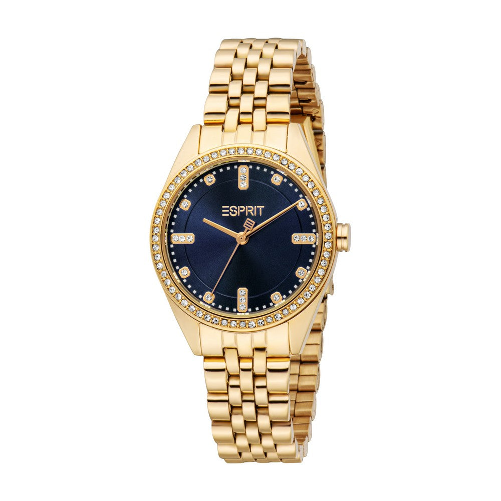 Esprit Women Watch Gold Color Case Dark Blue Dial Gold