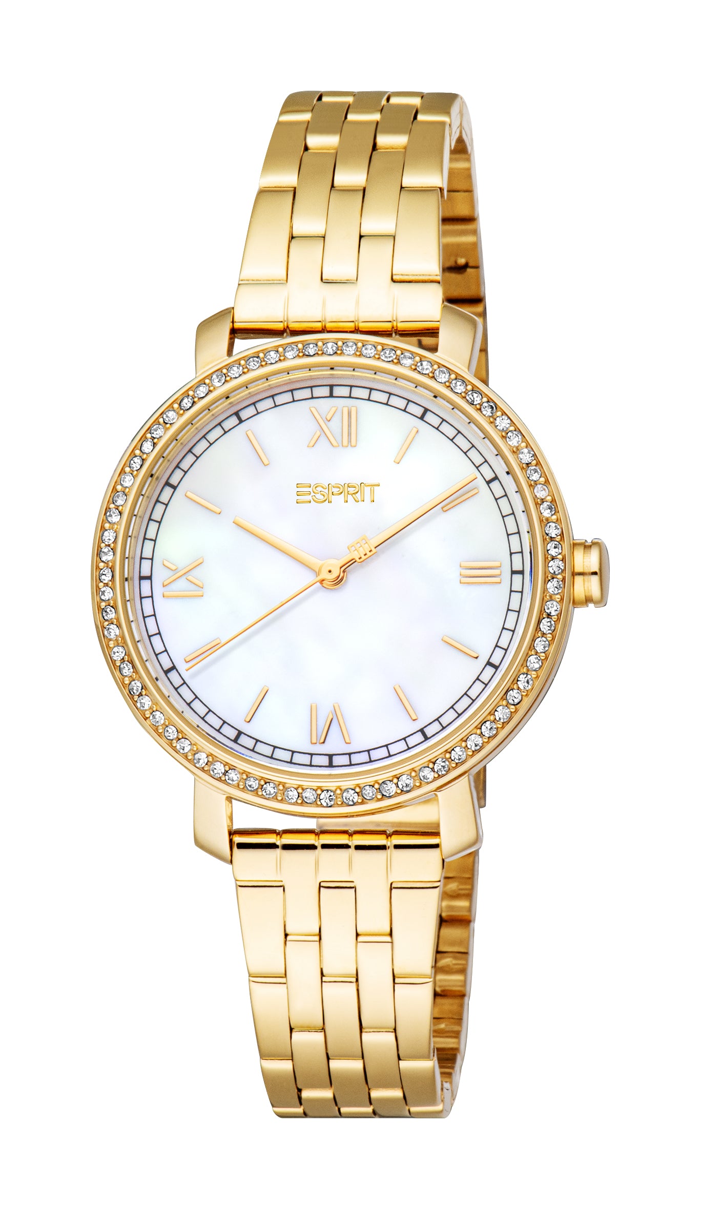 Esprit Women’s Gold Watch with Mother-of-Pearl Dial and Crystal Bezel Esprit Women’s Gold Watch with Mother-of-Pearl Dial and Crystal Bezel