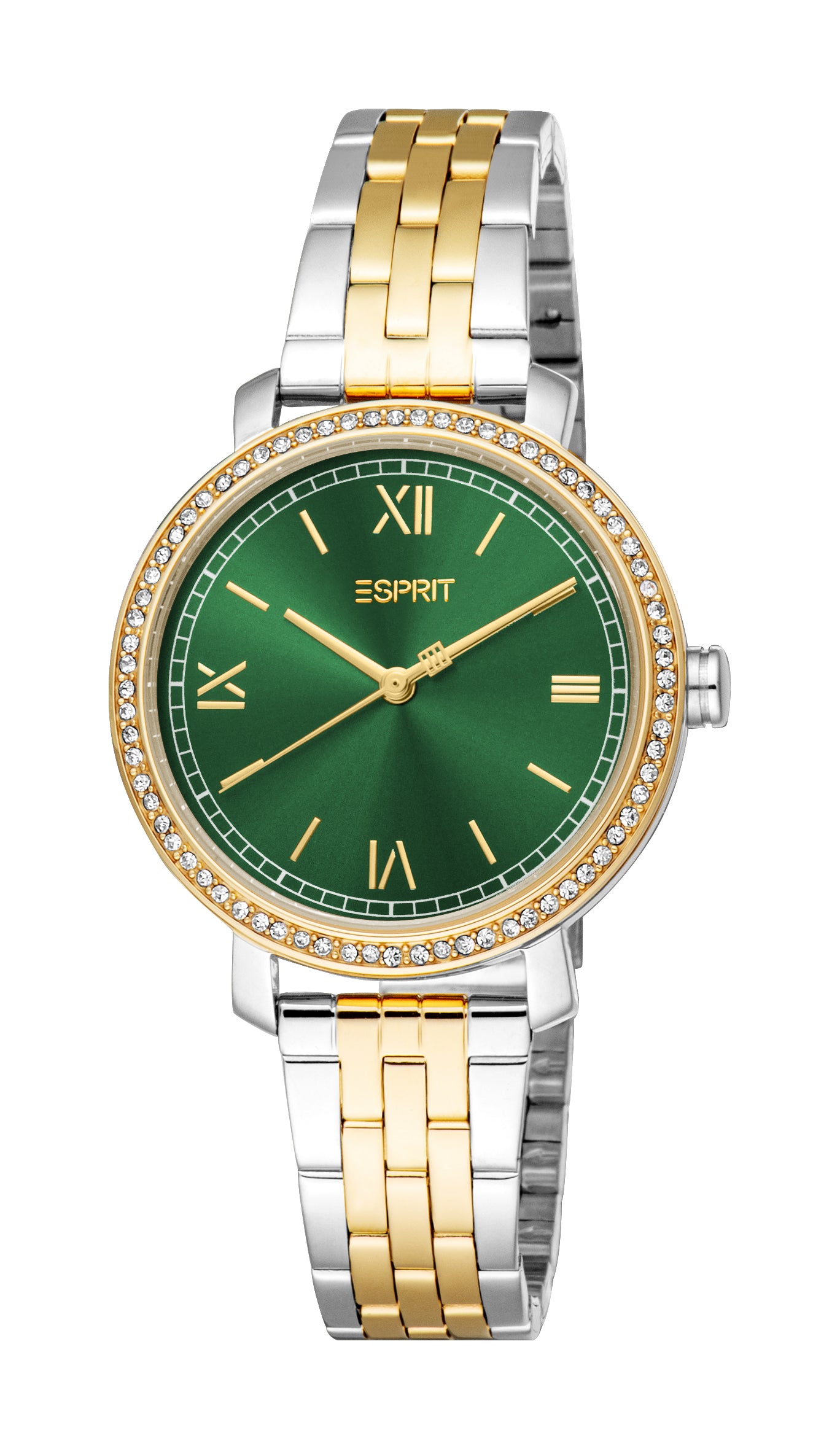 Esprit Women’s Two-Tone Watch with Green Dial and Crystal Bezel