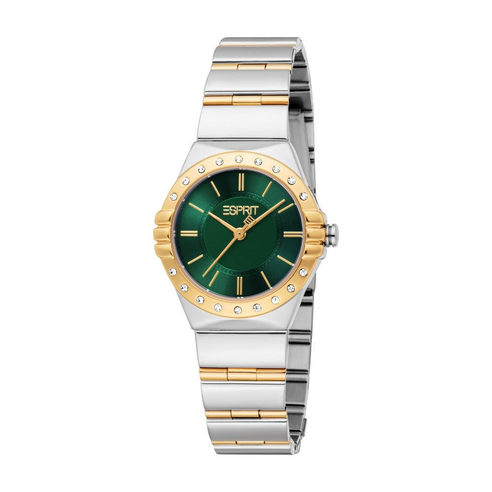 Esprit Women Watch Two Tone Silver & Gold Color Case Dark Green Dial