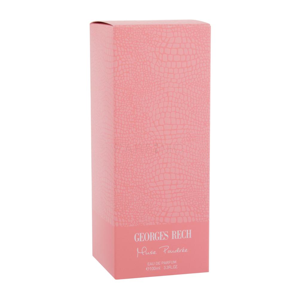 Georges Rech Muse Poudrée Eau de Parfum for Women 100ml in a soft pink bottle, available for online purchase at Paris Gallery Qatar