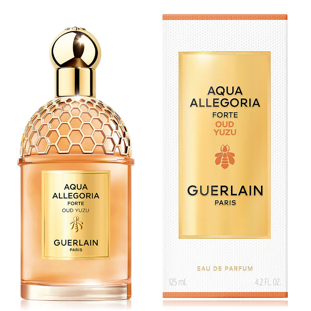 Guerlain Aqua Allegoria Forte Oud Yuzu perfume bottle .
