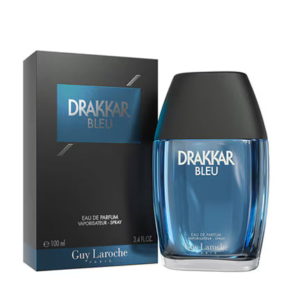 Guy Laroche Drakkar Bleu Eau de Parfum for Men 100ml in a blue bottle, available for online purchase at Paris Gallery Qatar