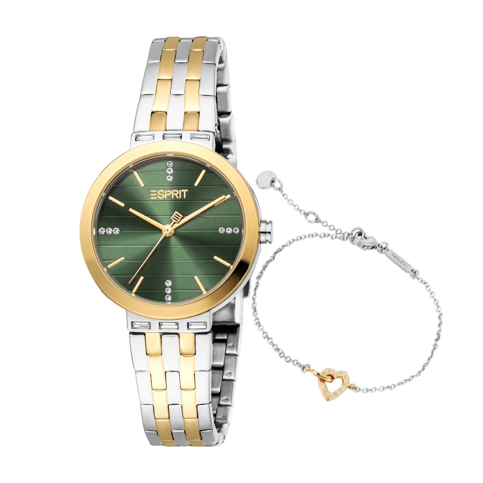 Esprit Savannah Ladies Green Dial Two Tone Watch &amp; Jewellery Set