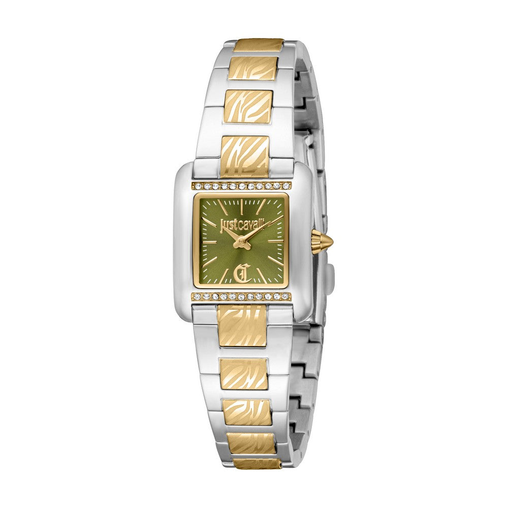 Just Cavalli Watch Women 2 Tone Silver Olive Dial