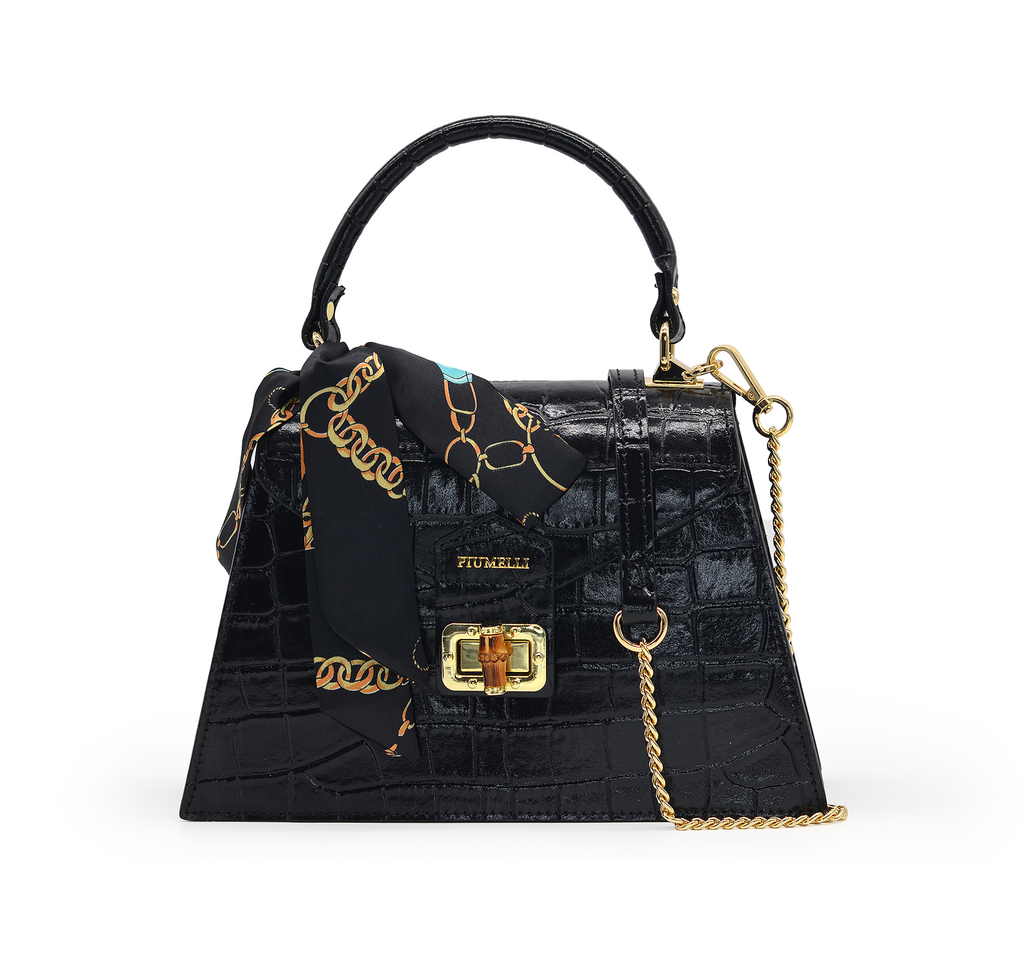 Piumelli Women's Black Croc-Effect Leather Handbag – Paris Gallery Qatar