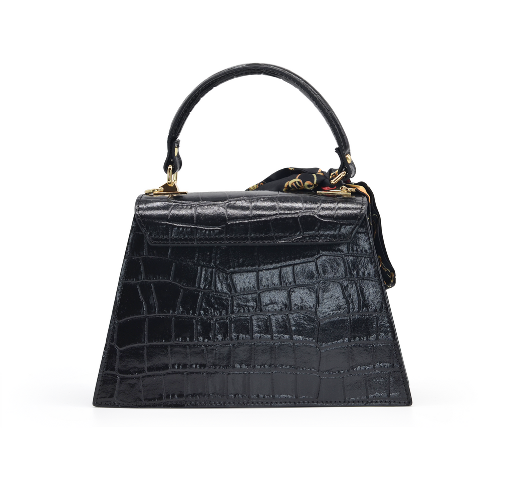 Piumelli Women's Black Croc-Effect Leather Handbag – Paris Gallery Qatar