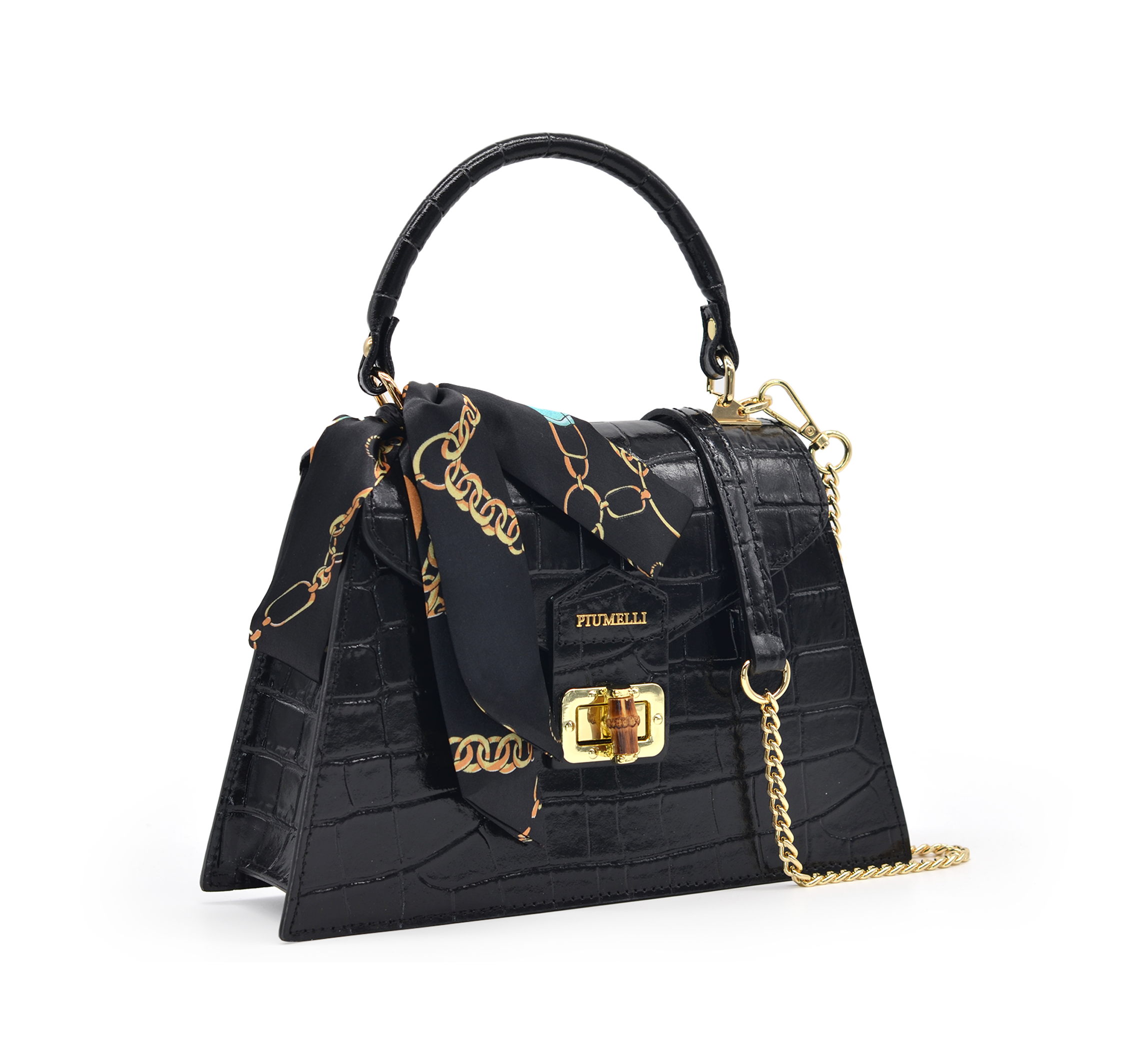 Piumelli Women's Black Croc-Effect Leather Handbag – Paris Gallery Qatar