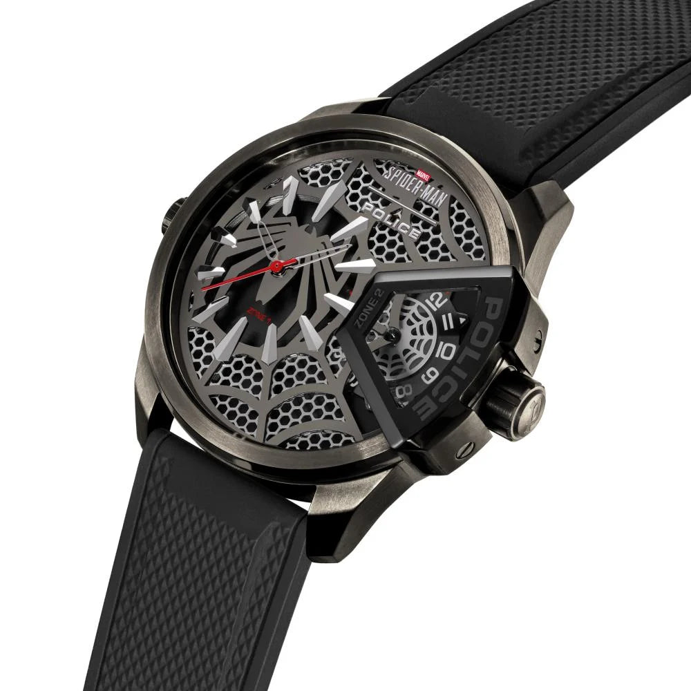 Police Spider-Man men’s watch with gunmetal case and black silicone strap at Paris Gallery Qatar