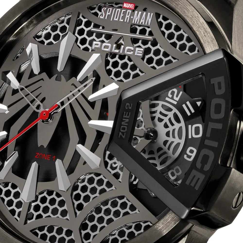 Police Spider-Man men’s watch with gunmetal case and black silicone strap at Paris Gallery Qatar