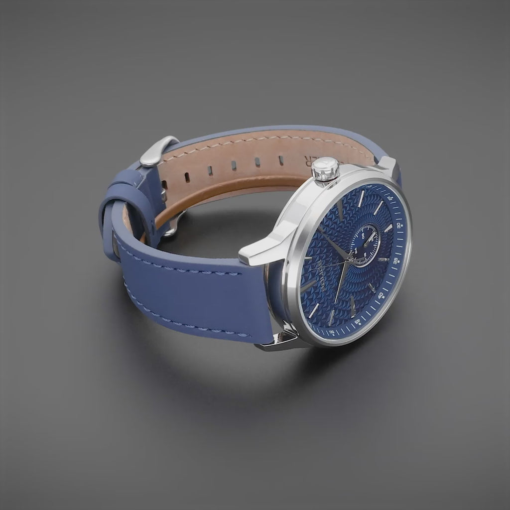 Police Blue Dial Stainless Steel Watch Blue Leather Strap