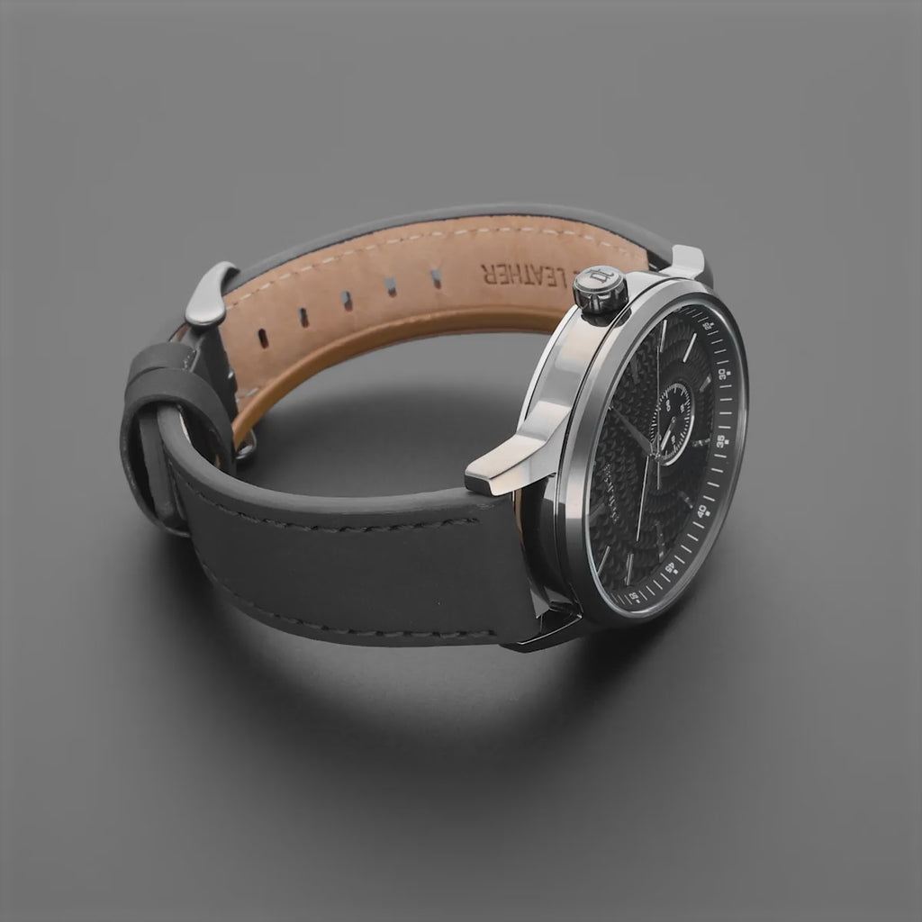 Police Black Dial Gunmetal Stainless Steel Watch Black Leather Strap