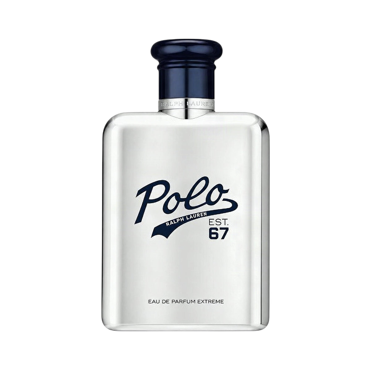 Ralph Lauren Polo 67 Eau de Parfum Extreme in a clear glass bottle with dark blue cap and silver-toned collar.