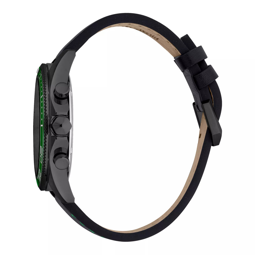 Just Cavalli Subversia Gents Silver Green Dial Black Color Case  Black Leather Strap Watch