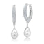 Silver-toned pavé-set oval hoop earrings with white teardrop pearl drops.