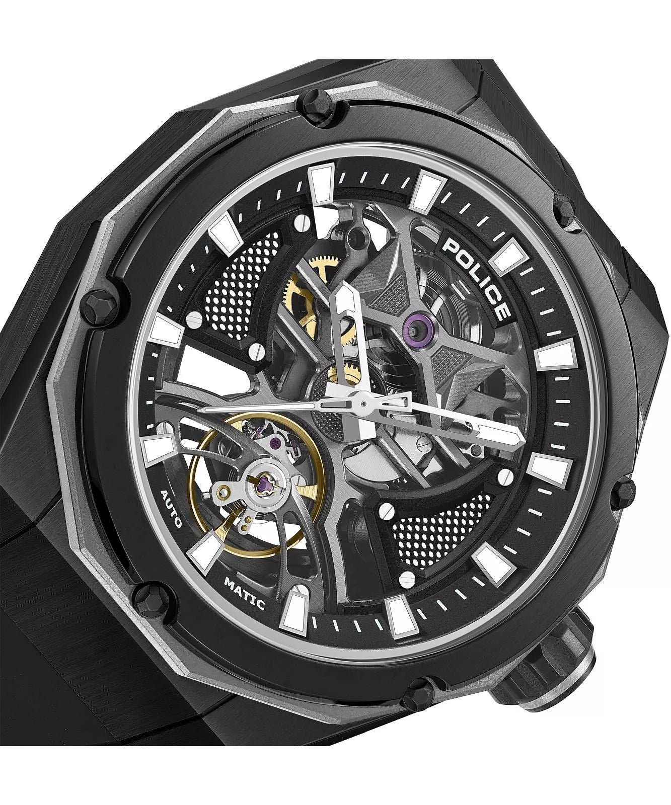 Police Dayton Skeleton men’s automatic watch with black silicone strap at Paris Gallery Qatar
