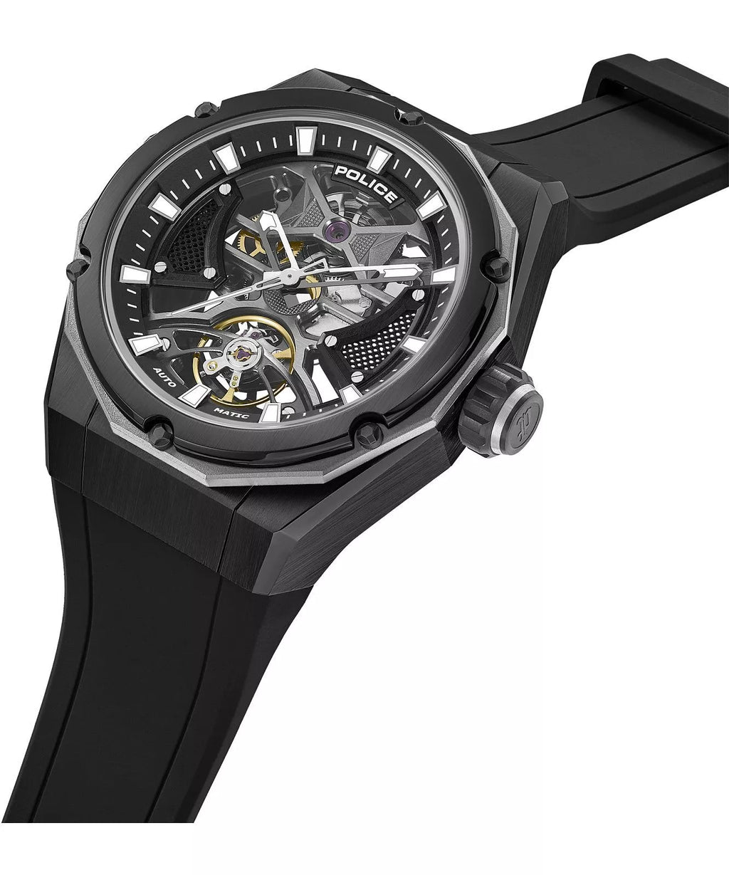 Police Dayton Skeleton men’s automatic watch with black silicone strap at Paris Gallery Qatar