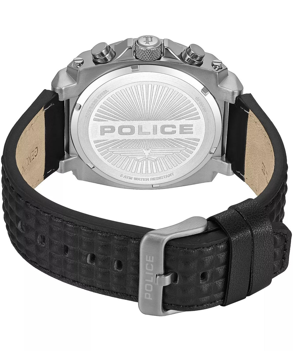 Police Norwood Dual Time Men's Watch - Gray Steel - Black Leather Strap