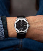Santa Barbara Polo & Racquet Club Noble Men's Black Dial Silver Case Black Leather Starp Watch