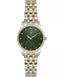 Santa Barbara Polo & Racquet Club women's watch with a round silver-toned case, gold-toned bezel, dark green textured dial wi