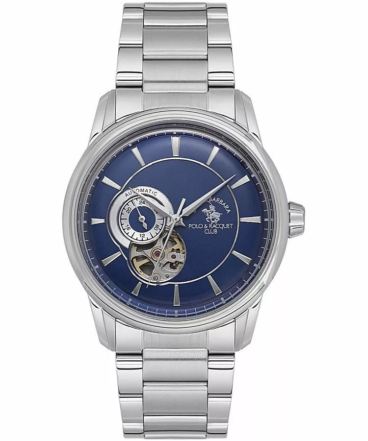 Santa Barbara Polo & Racquet Club Luxury Men's Blue Open Heart Window Dial Mechanical Watch
